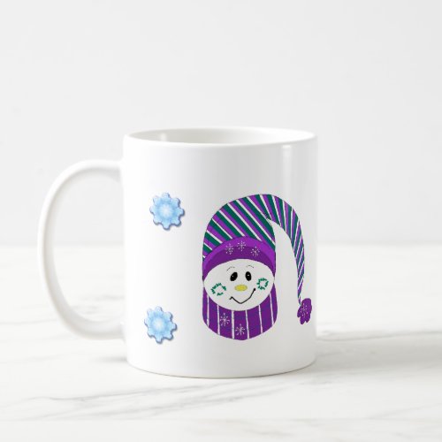 Snowman in Purple Striped Hat Coffee Mug