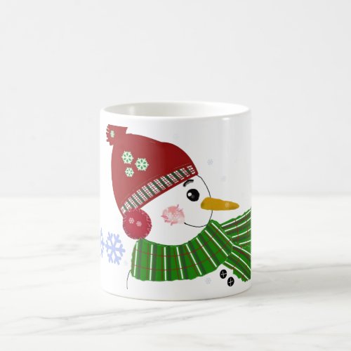 Snowman in Red Hat and Green Scarf Coffee Mug