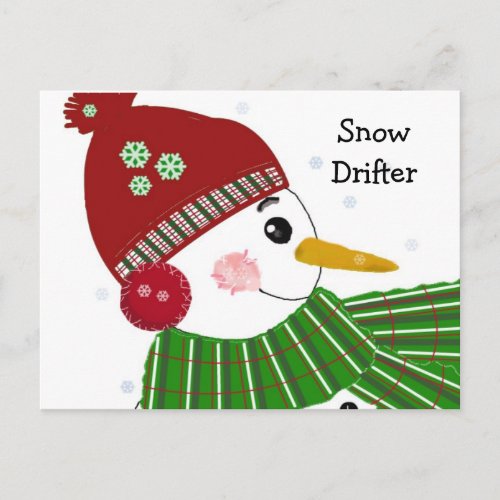 Snowman in Red Hat and Green Scarf Postcard