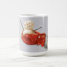 Snowman in red mittens winter snow