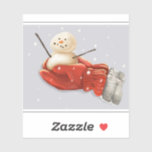 Snowman in red mittens winter snow sticker<br><div class="desc">Little snowman in the palms. Big red mittens wrap around him like a warm sweater</div>