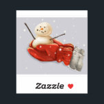 Snowman in red mittens winter snow sticker<br><div class="desc">Little snowman in the palms. Big red mittens wrap around him like a warm sweater</div>