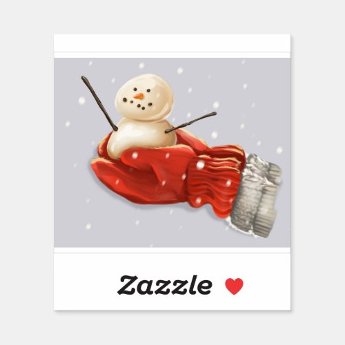 Snowman in red mittens winter snow sticker
