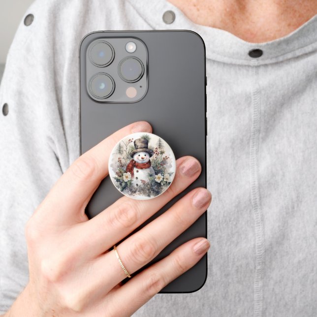 Snowman in Red Scarf PopSocket (Hand)