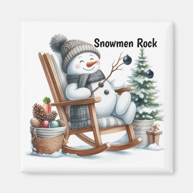 Snowman in Rocking Chair Magnet (Front)