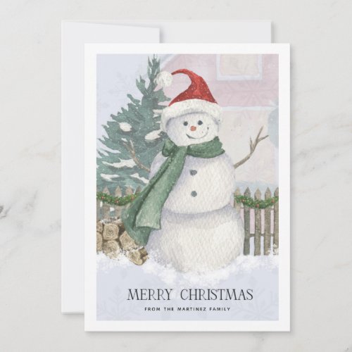 Snowman in Santa Hat Pine Tree Christmas Card