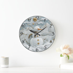 Snowman in Santa’s Village Large Clock