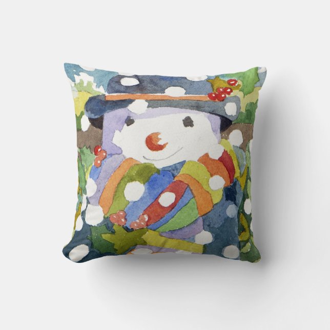 Snowman in snow 2011 throw pillow (Front)