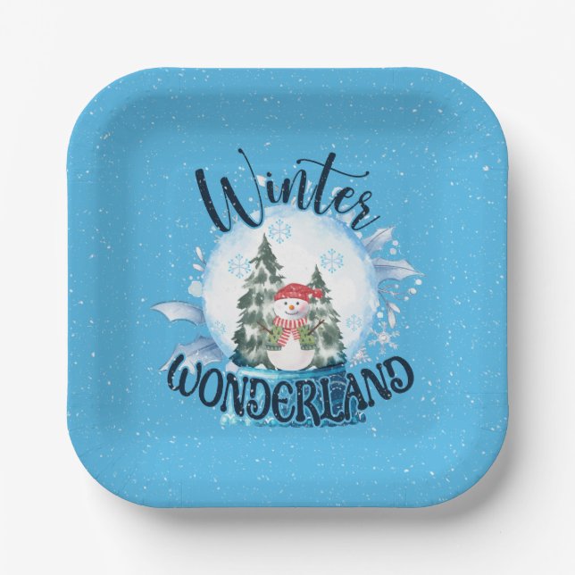 Snowman in Snow Globe Paper Plates (Front)