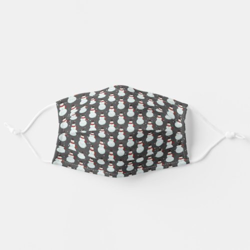 snowman in snowflakes on gray adult cloth face mask