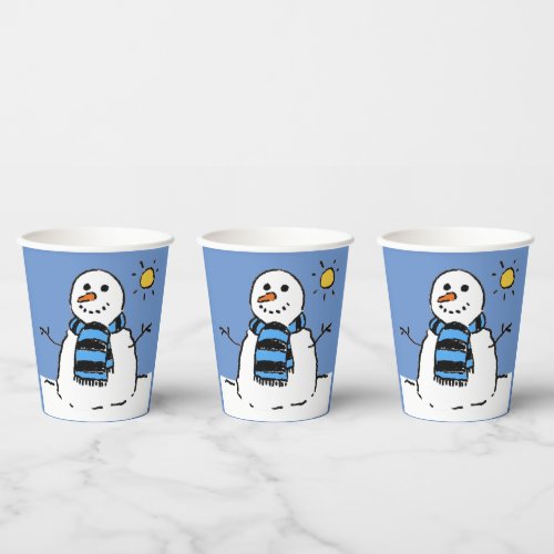 Snowman in Sunshine Paper Cups