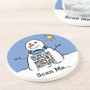 Snowman in Sunshine with QR Code Coaster