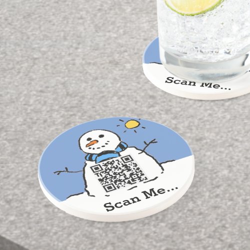 Snowman in Sunshine with QR Code Coaster
