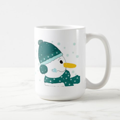 Snowman in Teal Hat and Scarf Coffee Mug