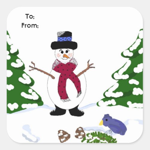 Snowman in the Forest Square Sticker