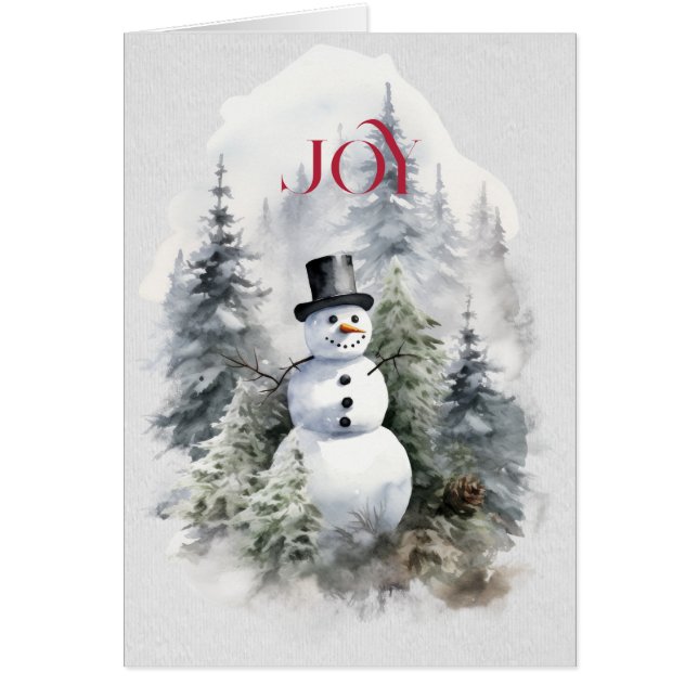 Snowman In the Forest with Red JOY Cards (Front)