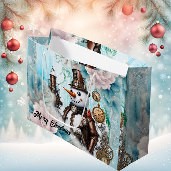 Snowman In Time! Steampunk Snowman Large Gift Bag by stylishdesign1 at Zazzle