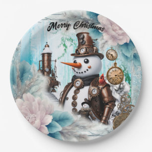 Snowman in Time! Steampunk Snowman Paper Plates
