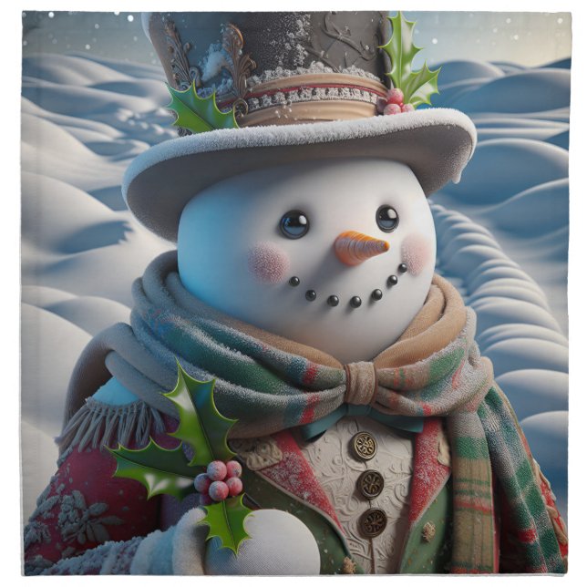  Snowman in Top Hat and Scarf, Christmas, Author N Cloth Napkin (Front)