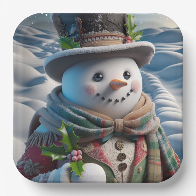  Snowman in Top Hat and Scarf, Christmas, Author N Paper Plates (Front)