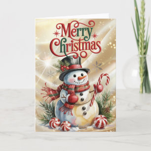 Snowman in Top Hat Christmas Holiday Card