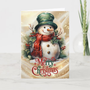 Snowman in Top Hat Christmas Holiday Card