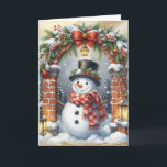 Snowman in Top Hat Christmas Holiday Card<br><div class="desc">Smiling snowman in top hat Christmas Card,  personalize the text to anything you want when you order</div>