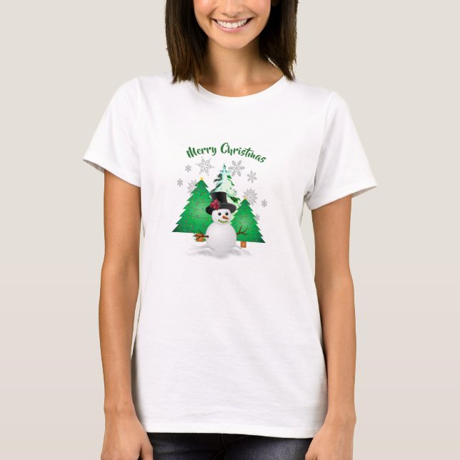 Snowman in Winter Wonderland Christmas T-Shirt (Front)