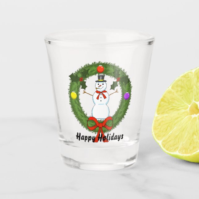 Snowman in Wreath Shot Glass (Front)