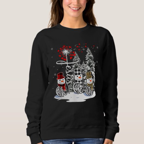 Snowman Jesus Faith Hope Love Christian Xmas Heart Sweatshirt