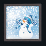 Snowman Jewelry Box<br><div class="desc">Snowman Playing in the Snow with Blue Background</div>