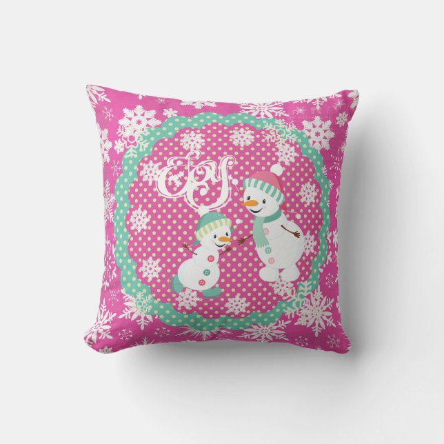 Snowman Joy Christmas Holiday Pillow (Front)