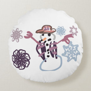 Snowman joy kind round pillow