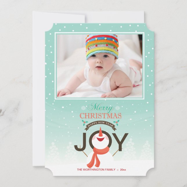 Snowman Joy Photo Holiday Card (Front)