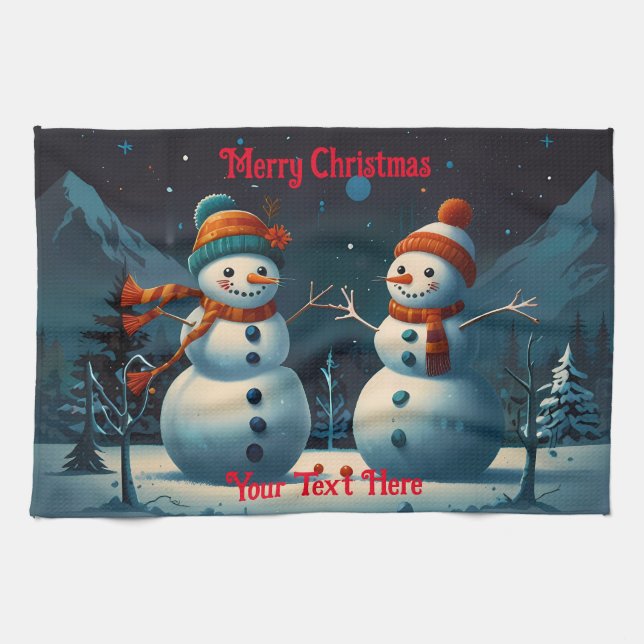 Snowman joyful Christmas Kitchen Towel (Horizontal)