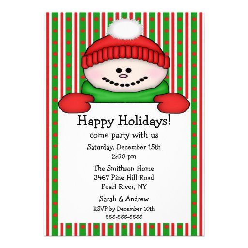 Snowman Kids Holiday Party Invitation 5