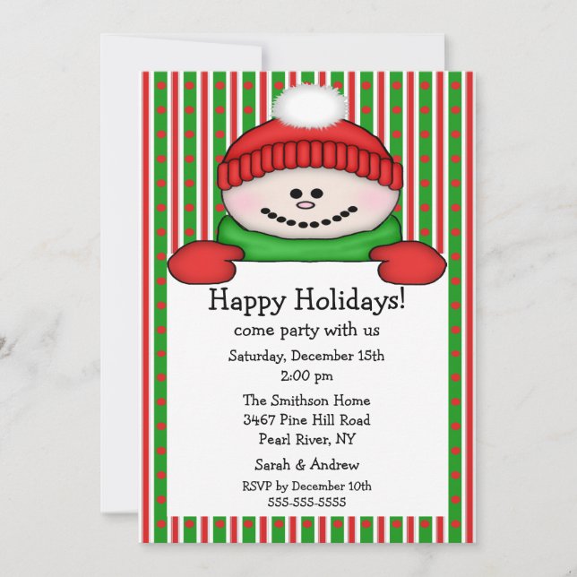 Snowman Kids Holiday Party Invitation (Front)