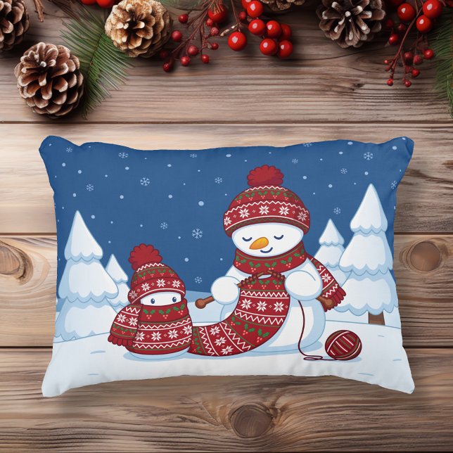 Snowman Knitting Christmas Scarf Accent Pillow (Creator Uploaded)