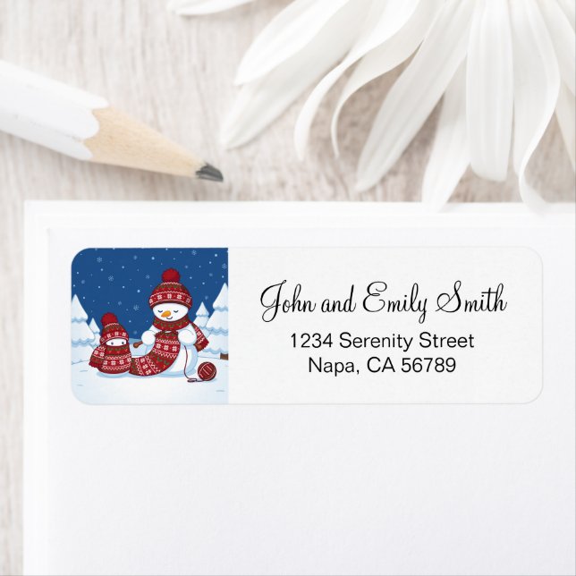 Snowman Knitting Christmas Scarf Label (Insitu)