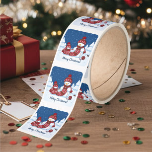 Snowman Knitting Christmas Scarf Square Sticker