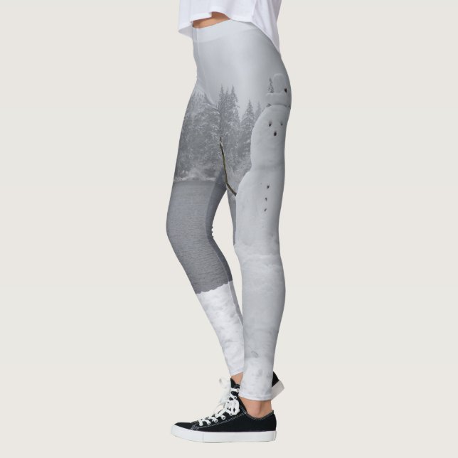 Snowman Leggings Winter Landscape Holiday Leggings (Left)