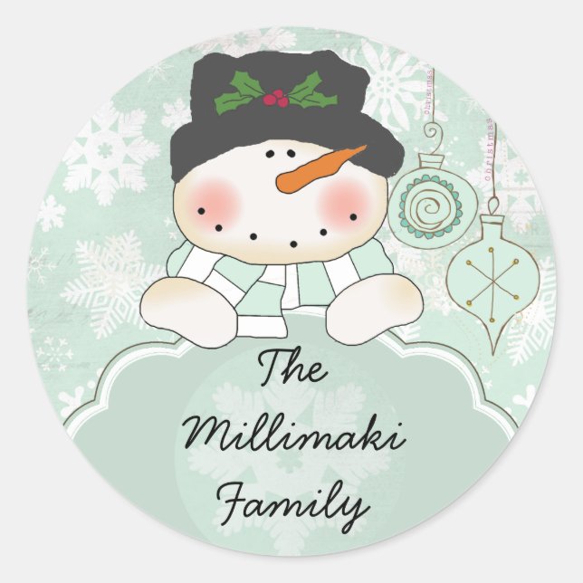 Snowman Let it Snow Personalized Round Sticker (Front)