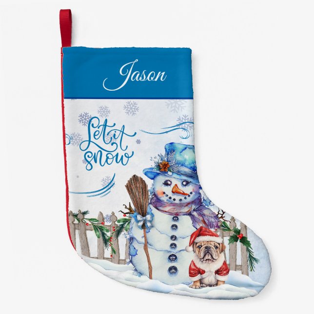 Snowman | Let it Snow Personalized Small Christmas Stocking (Front)