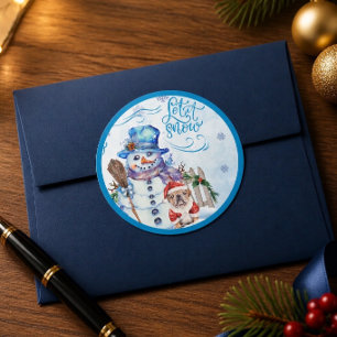 Snowman Let it Snow Round Sticker