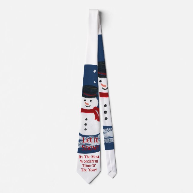 Snowman Let It Snow Wonderful Time Year Neck Tie (Front)