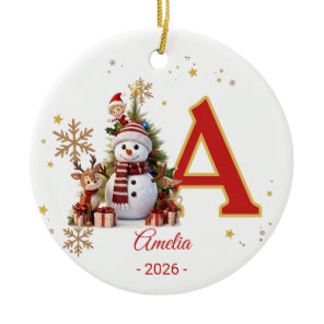 Snowman Letter Monogram Kids Custom Name Ornament