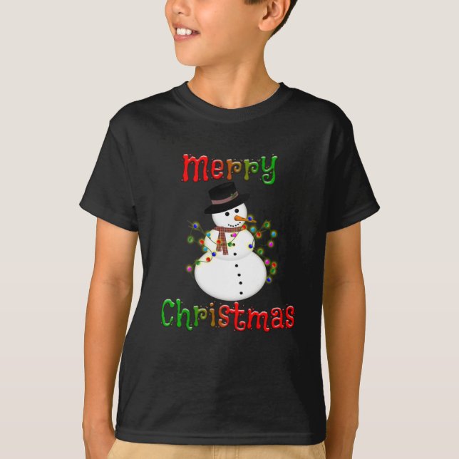 Snowman & Lights Merry Christmas T-Shirt (Front)