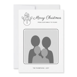 Snowman Line Art With Custom Family Photo And Text Holiday Card