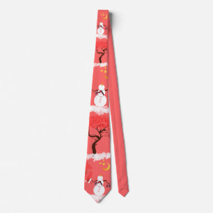 Snowman Looking Up at the Moon Tie