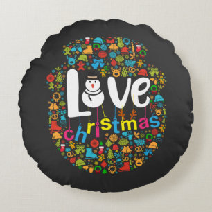 Snowman Love Christmas Decorations Round Pillow